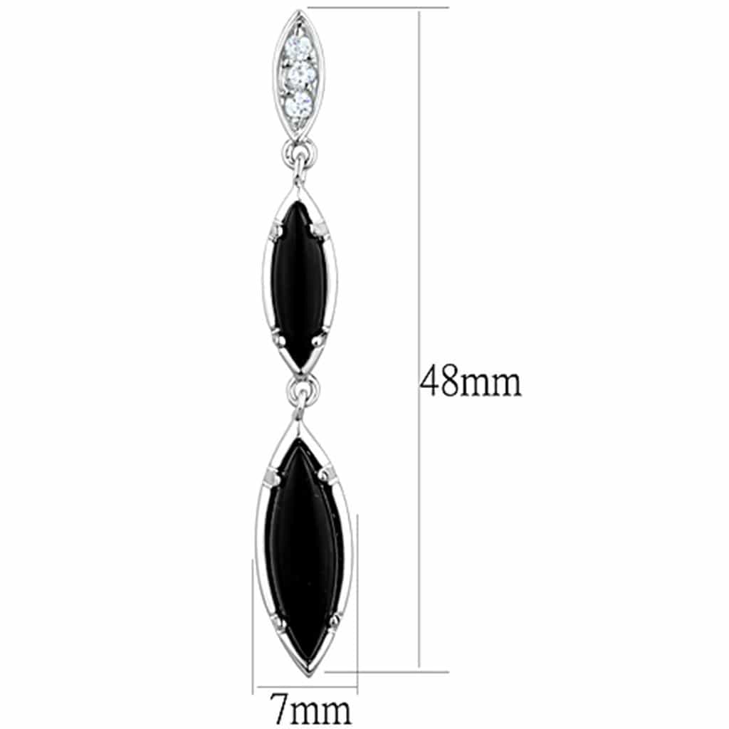 Brass Black Onyx Marquise CZ Triple Drop Earrings view 2