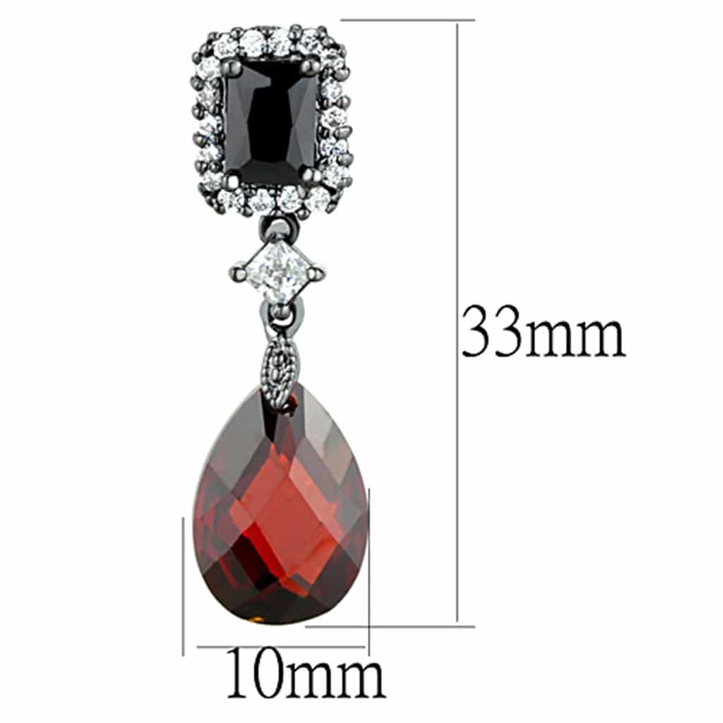 Brass Red CZ Emerald Cut Halo Pear Drop Earrings view 2
