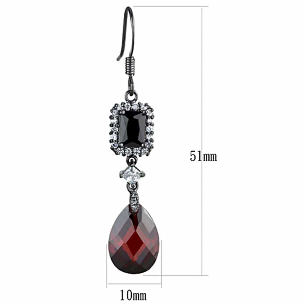 Brass Red CZ Emerald Pear Halo Drop Earrings view 2