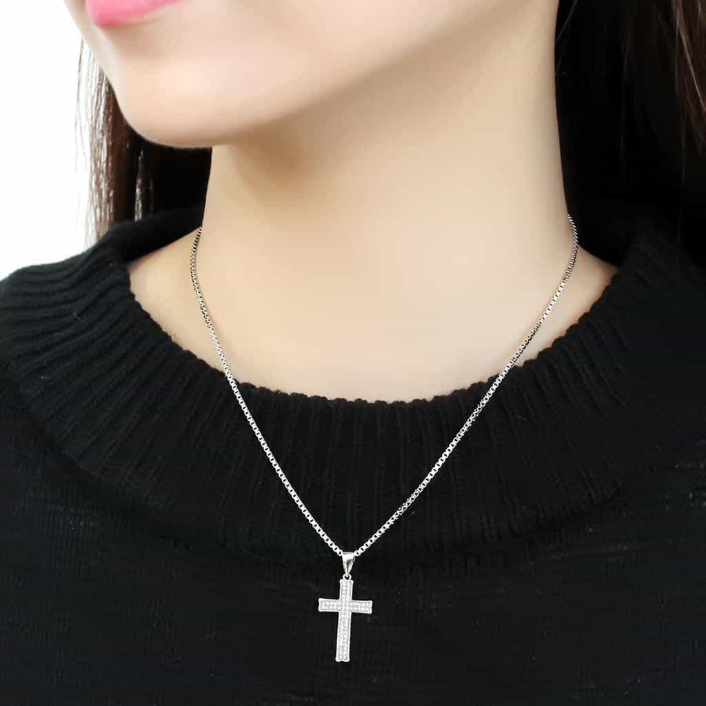 Brass CZ Pave Cross Bar Pendant | The Stainless Jewelry view 6