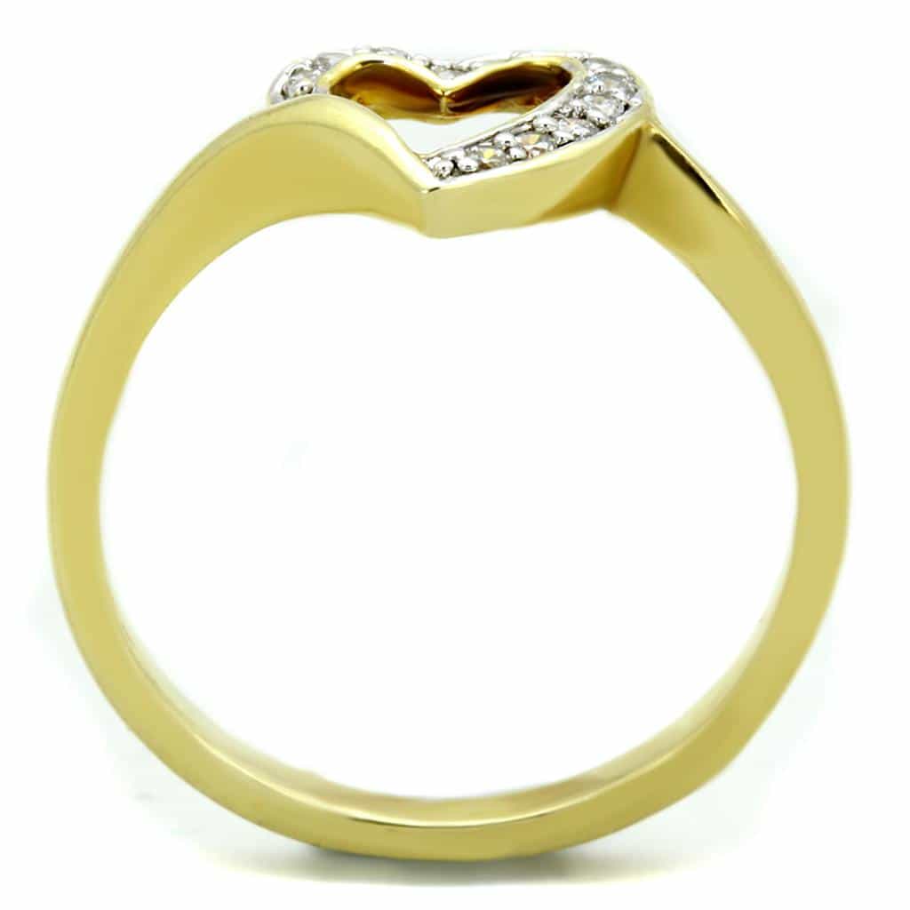 Brass Gold CZ Heart Open Ring | The Stainless Jewelry view 3
