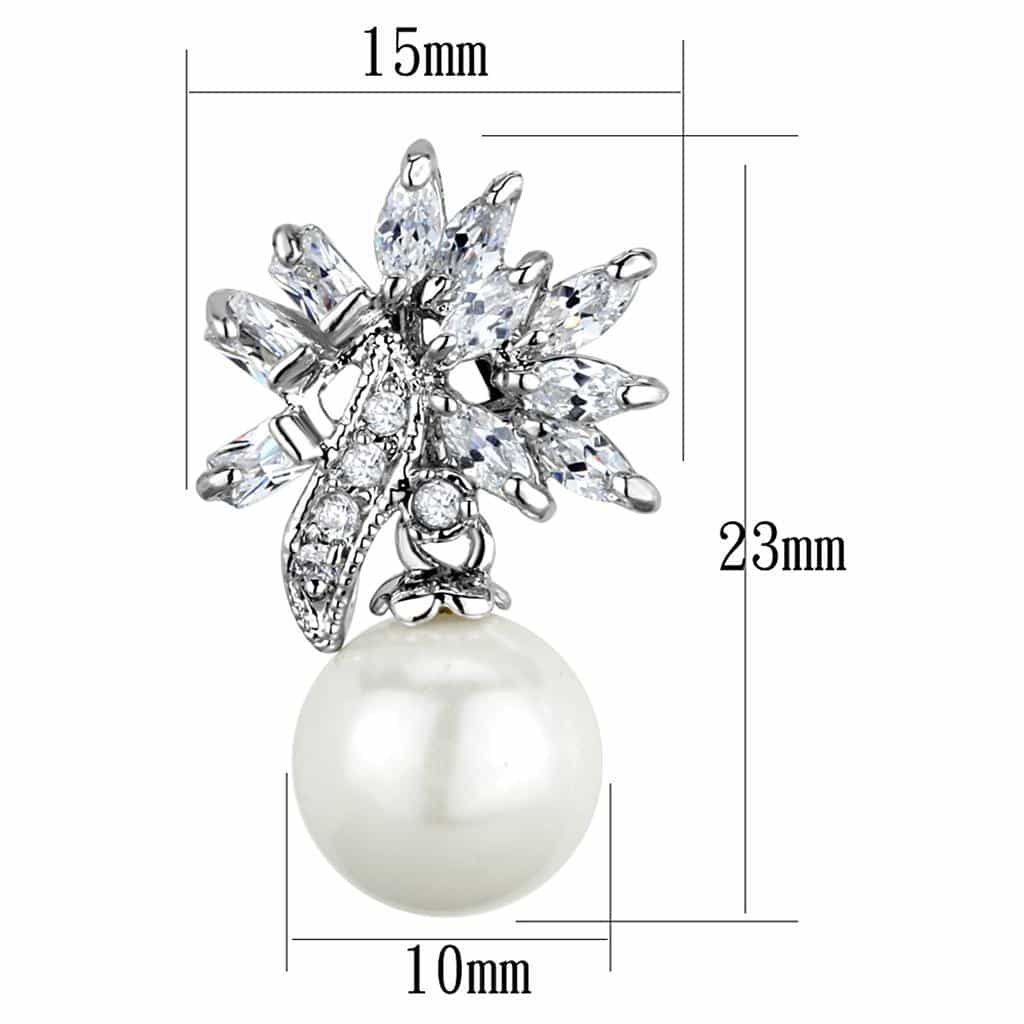 Brass CZ Marquise Cluster Pearl Drop Stud Earrings view 2