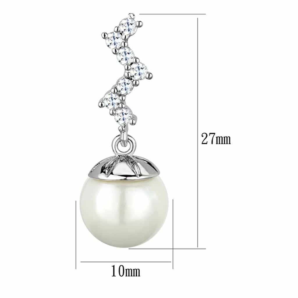 Brass CZ Zigzag Cascade Pearl Drop Earrings view 2