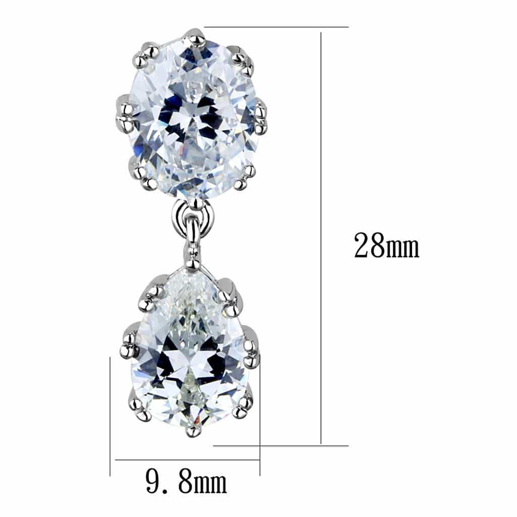 Brass CZ Round Oval Pear Triple Drop Earrings view 2