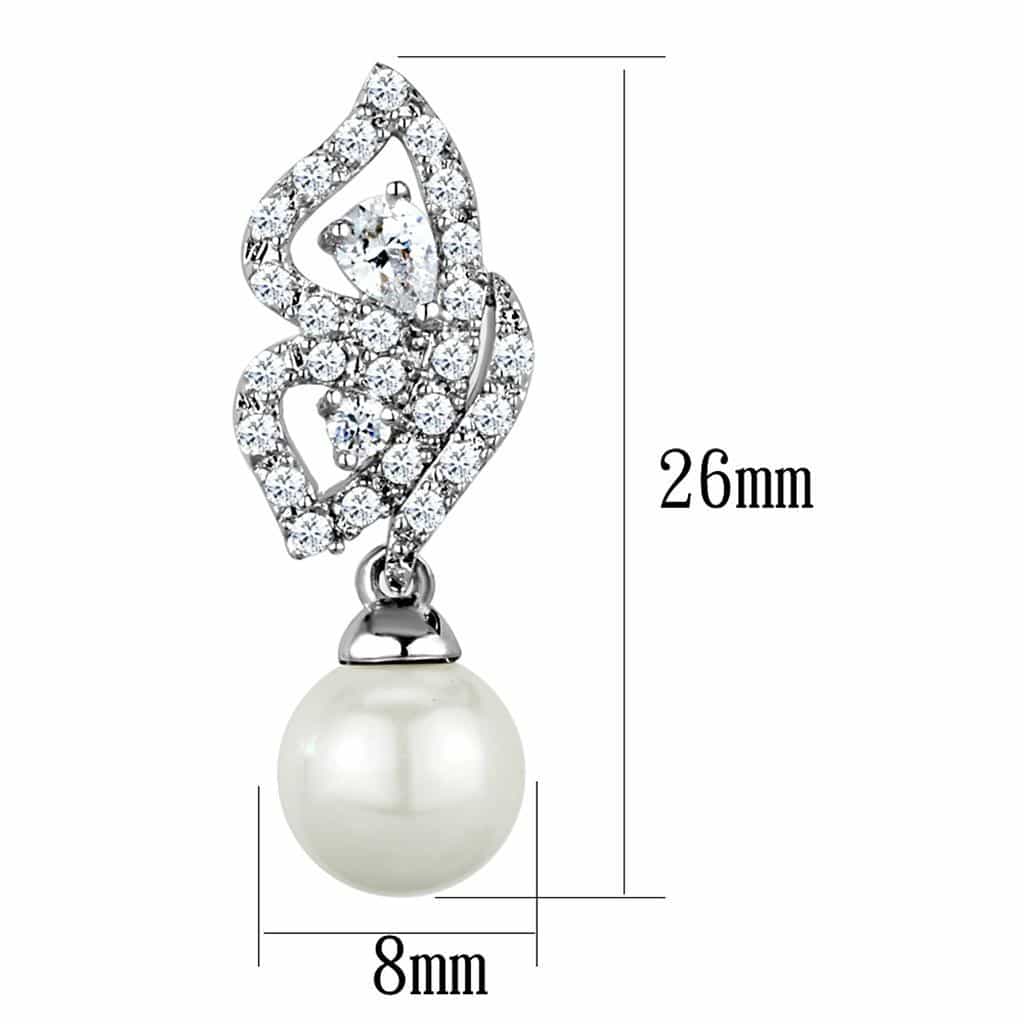 Brass CZ Pave Leaf Swirl Pearl Drop Stud Earrings view 2