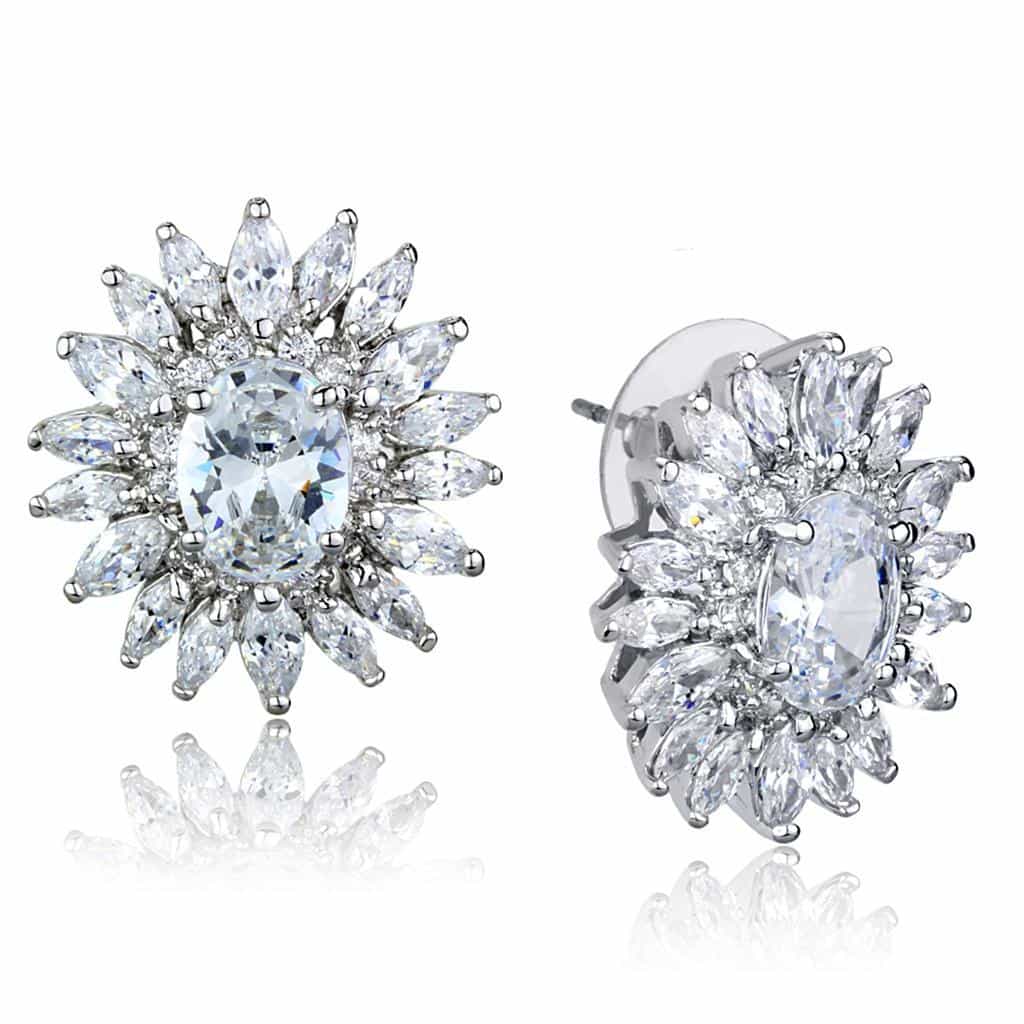 Brass CZ Round Starburst Halo Statement Set view 2