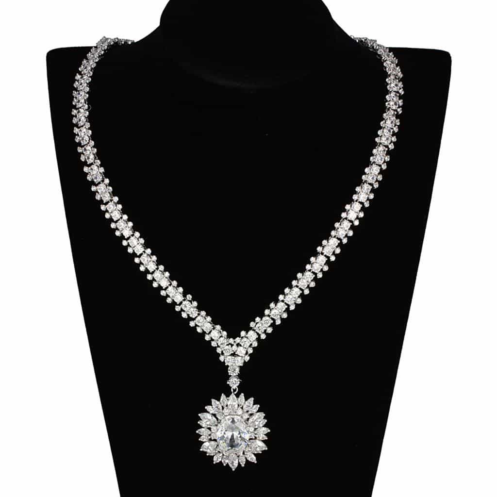 Brass CZ Round Starburst Halo Statement Set view 4