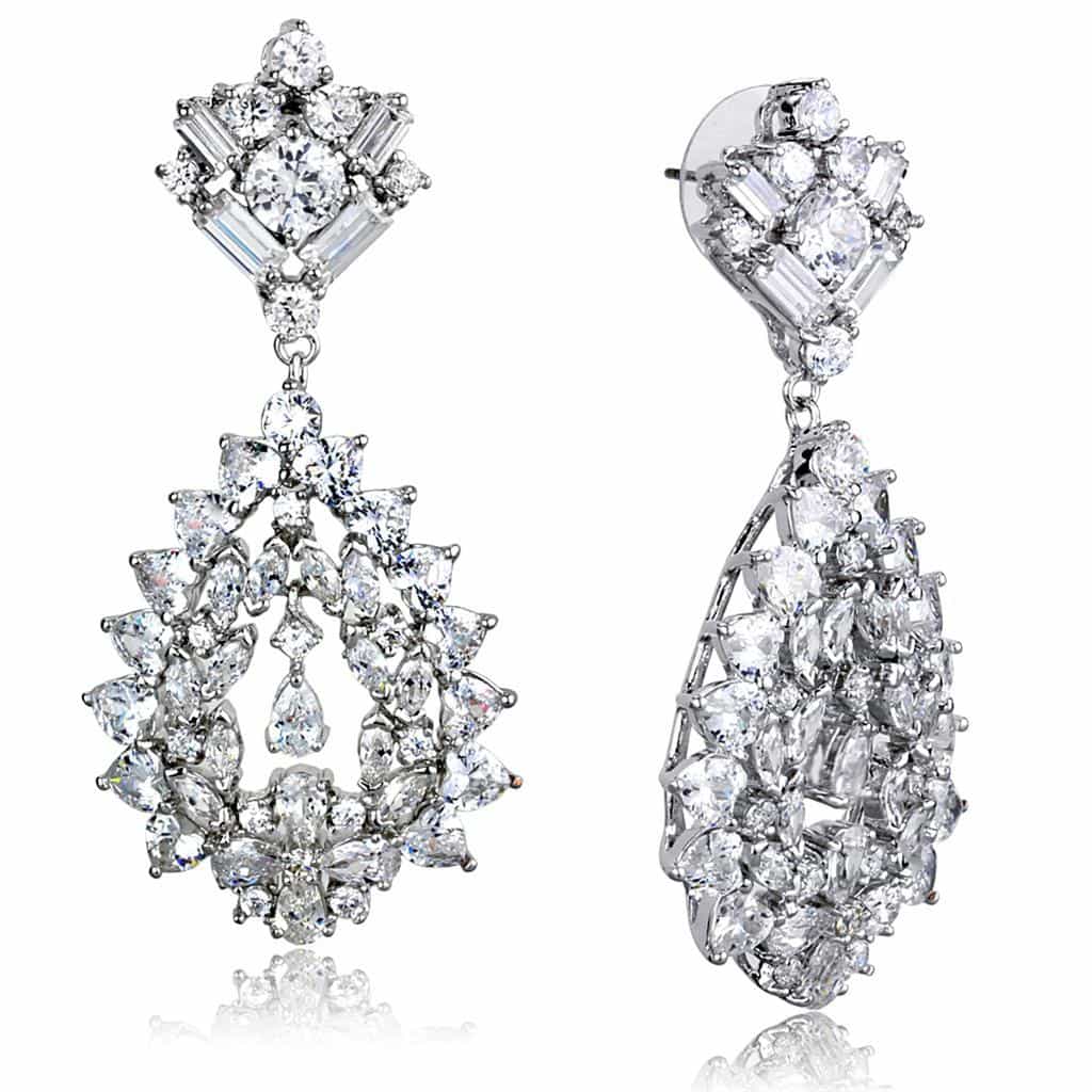 Brass CZ Pear Halo Teardrop Statement Set | The Stainless Jewelry view 2