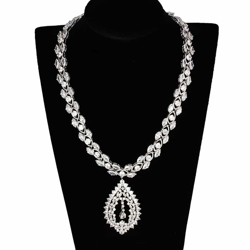 Brass CZ Pear Halo Teardrop Statement Set | The Stainless Jewelry view 4