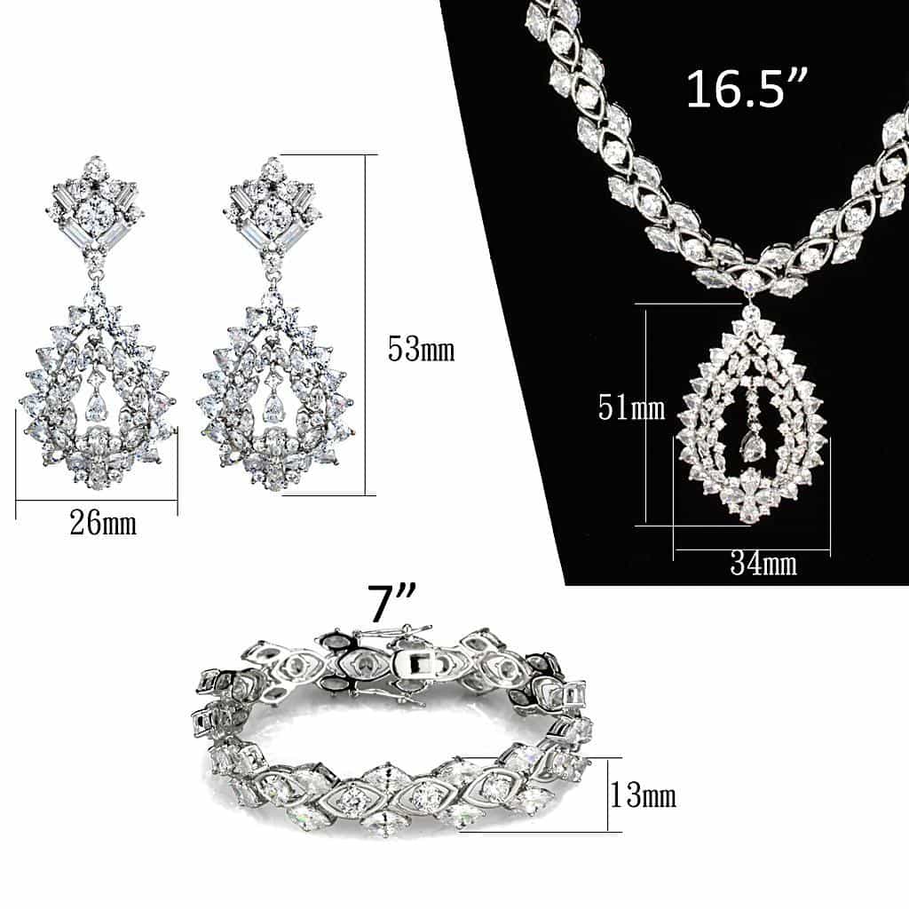 Brass CZ Pear Halo Teardrop Statement Set | The Stainless Jewelry view 5