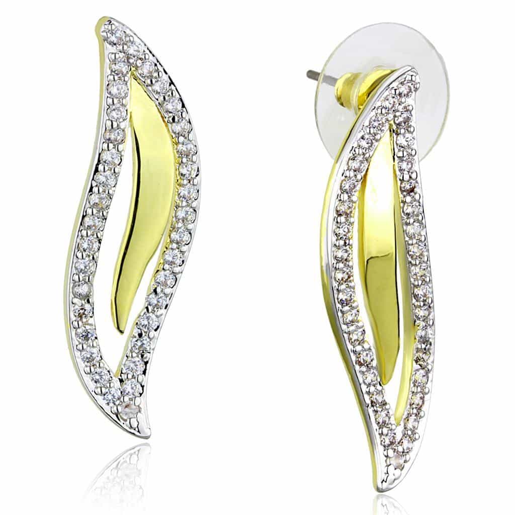 Brass Gold CZ Pave Leaf Wave Collar Set | The Stainless Jewelry view 2