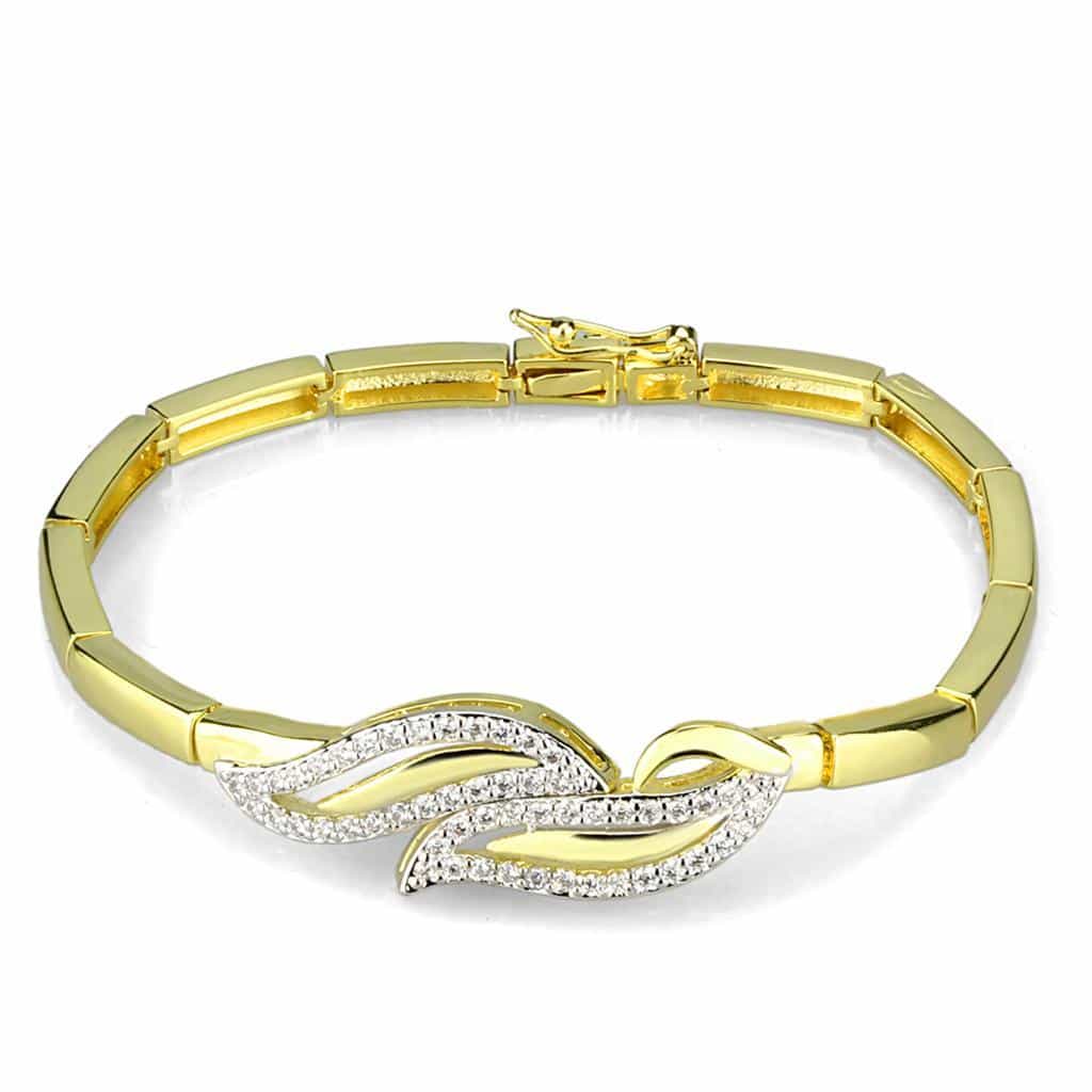 Brass Gold CZ Pave Leaf Wave Collar Set | The Stainless Jewelry view 3