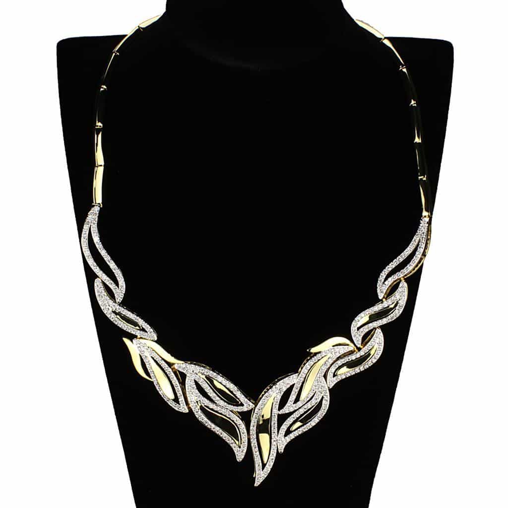 Brass Gold CZ Pave Leaf Wave Collar Set | The Stainless Jewelry view 4