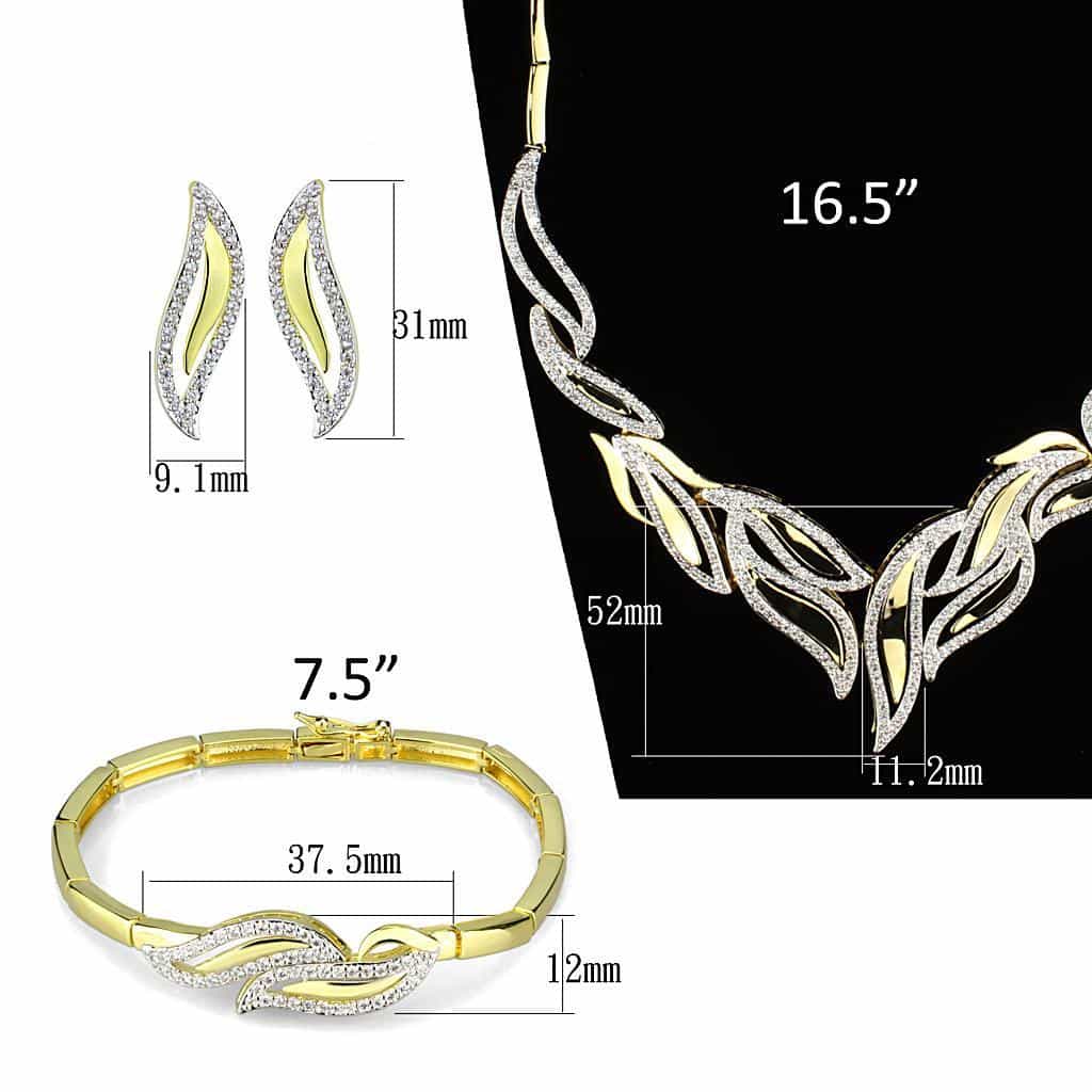 Brass Gold CZ Pave Leaf Wave Collar Set | The Stainless Jewelry view 5