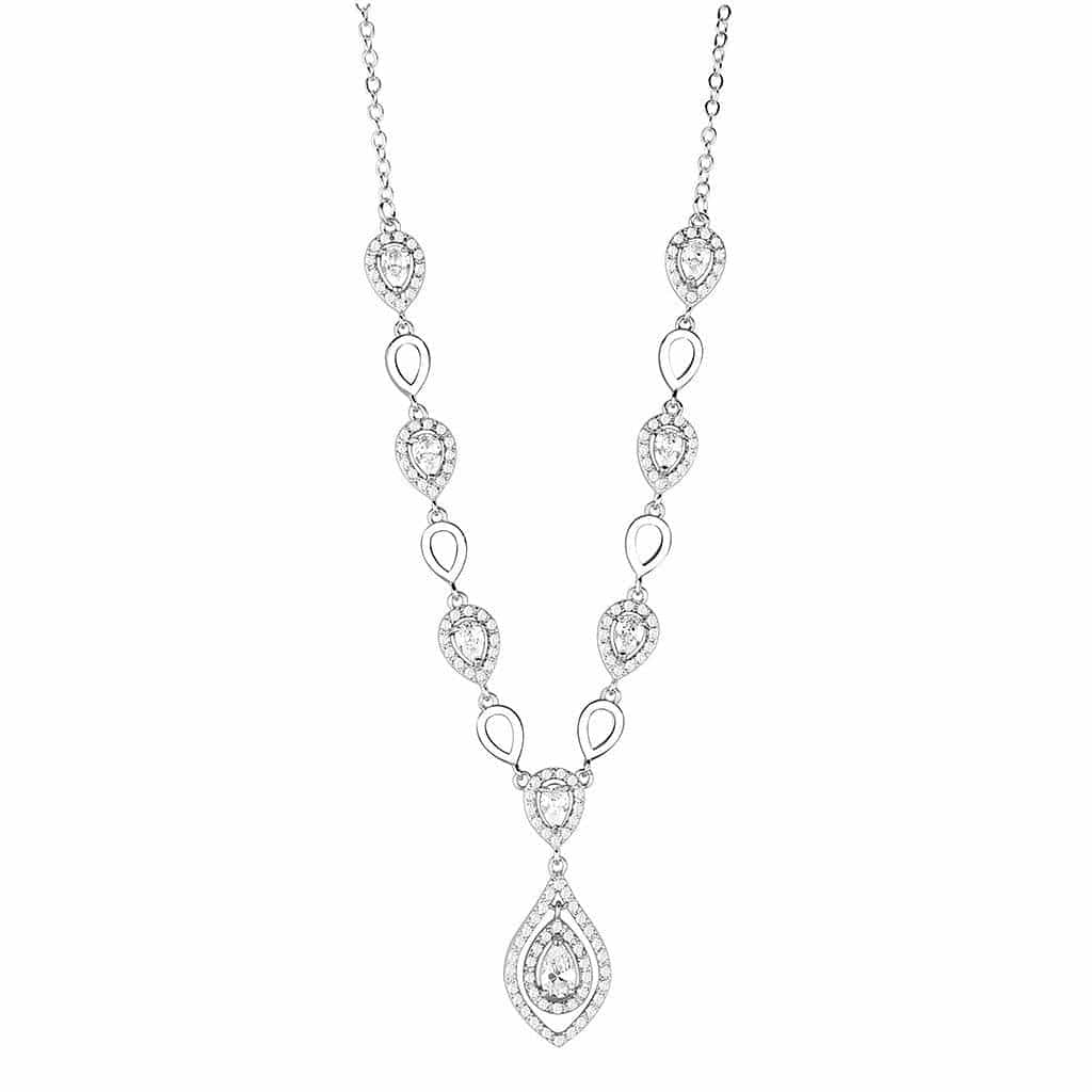 Brass CZ Pear Halo Teardrop Station Set | The Stainless Jewelry view 2