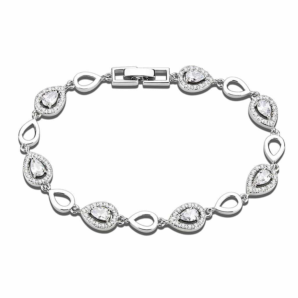 Brass CZ Pear Halo Teardrop Station Set | The Stainless Jewelry view 3