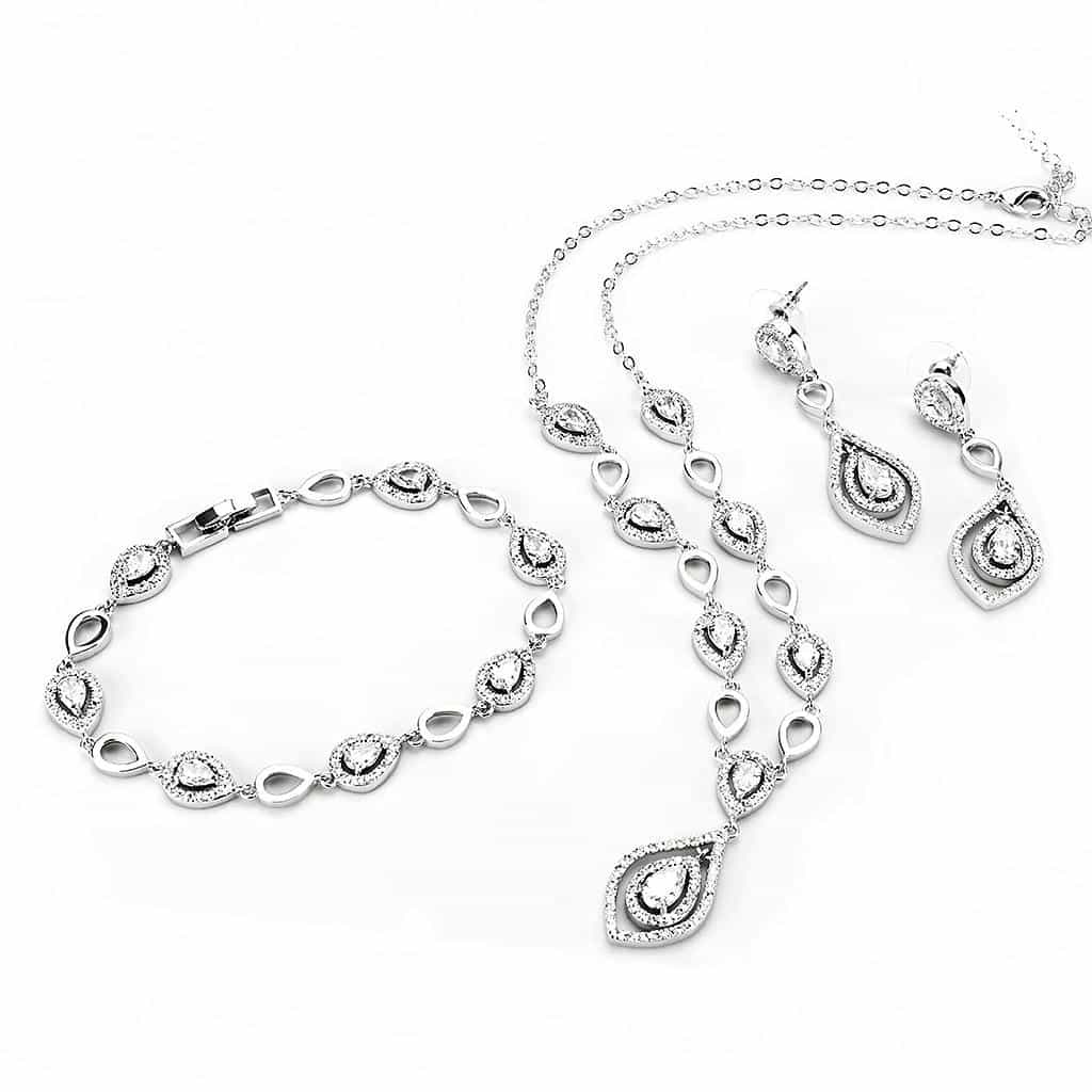 Brass CZ Pear Halo Teardrop Station Set | The Stainless Jewelry view 4