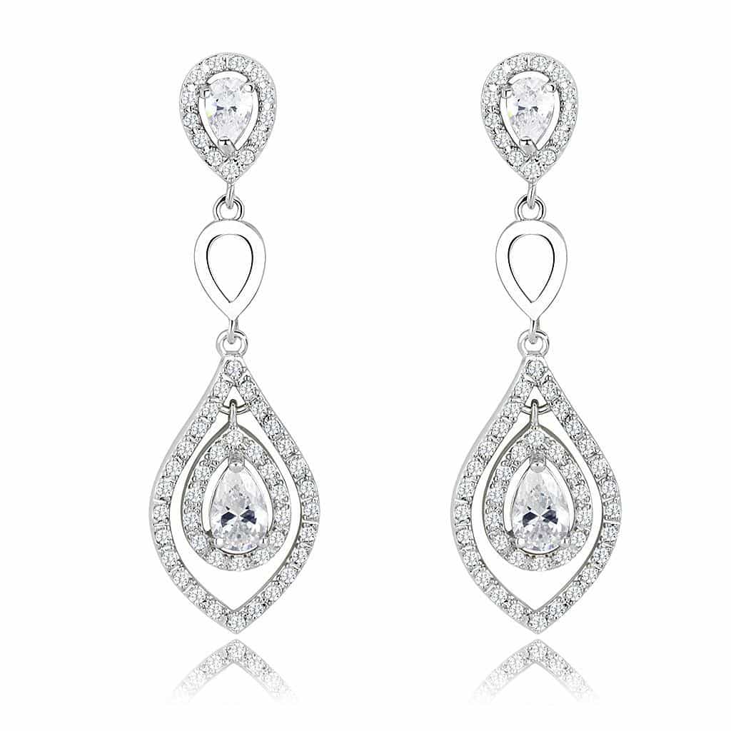 Brass CZ Pear Halo Teardrop Station Set | The Stainless Jewelry view 5