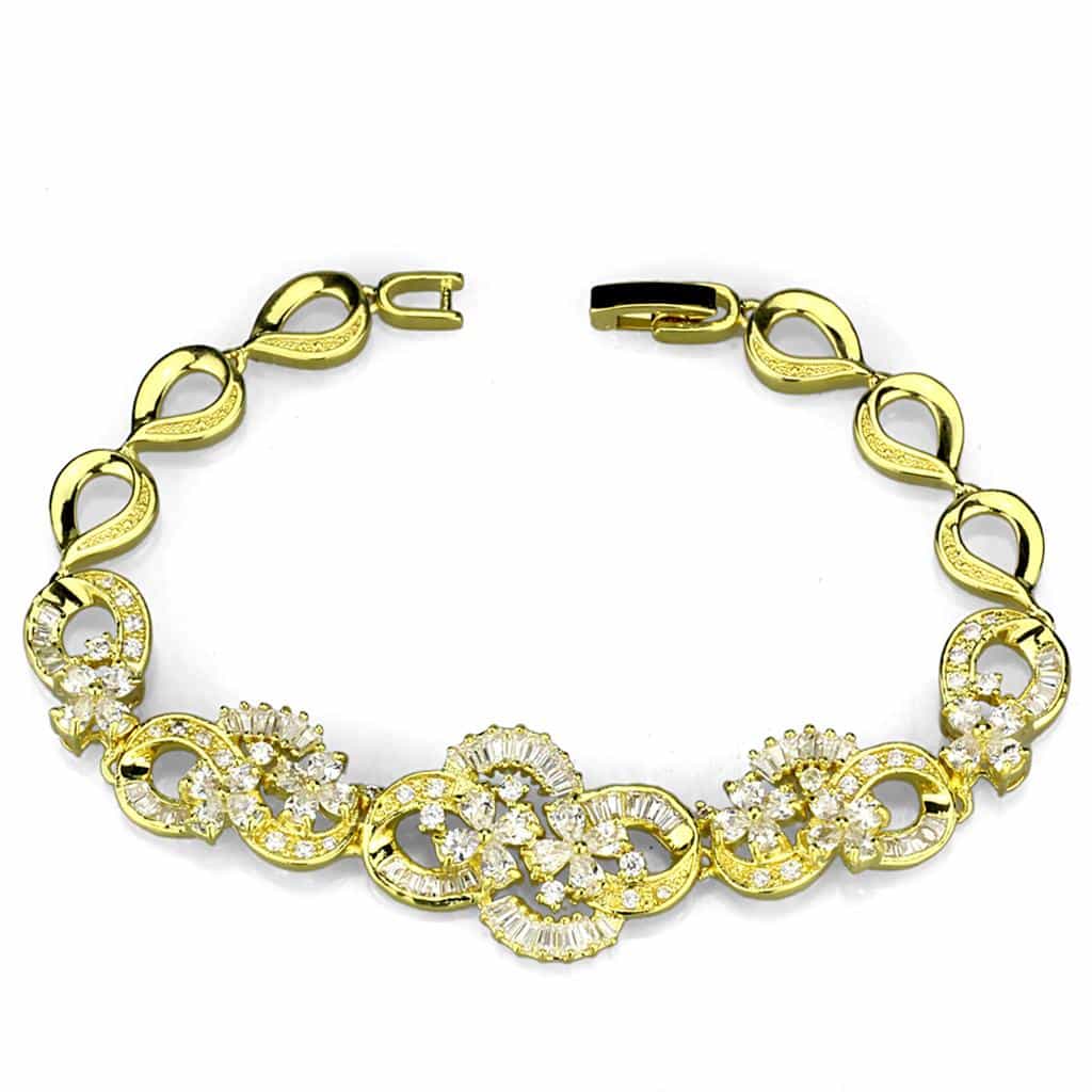 Brass Gold CZ Pearl Circle Link Chain Necklace view 3