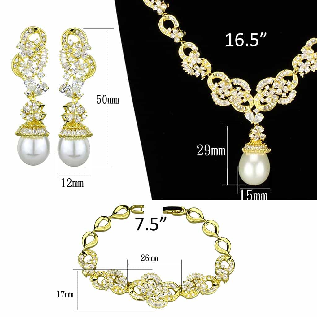 Brass Gold CZ Pearl Circle Link Chain Necklace view 5