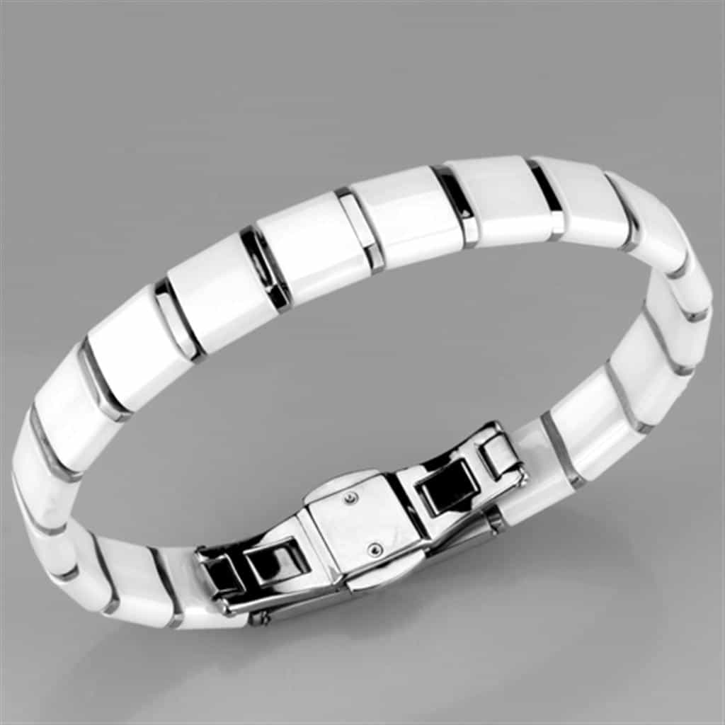 Stainless Steel White Ceramic Silver Link Bracelet view 2