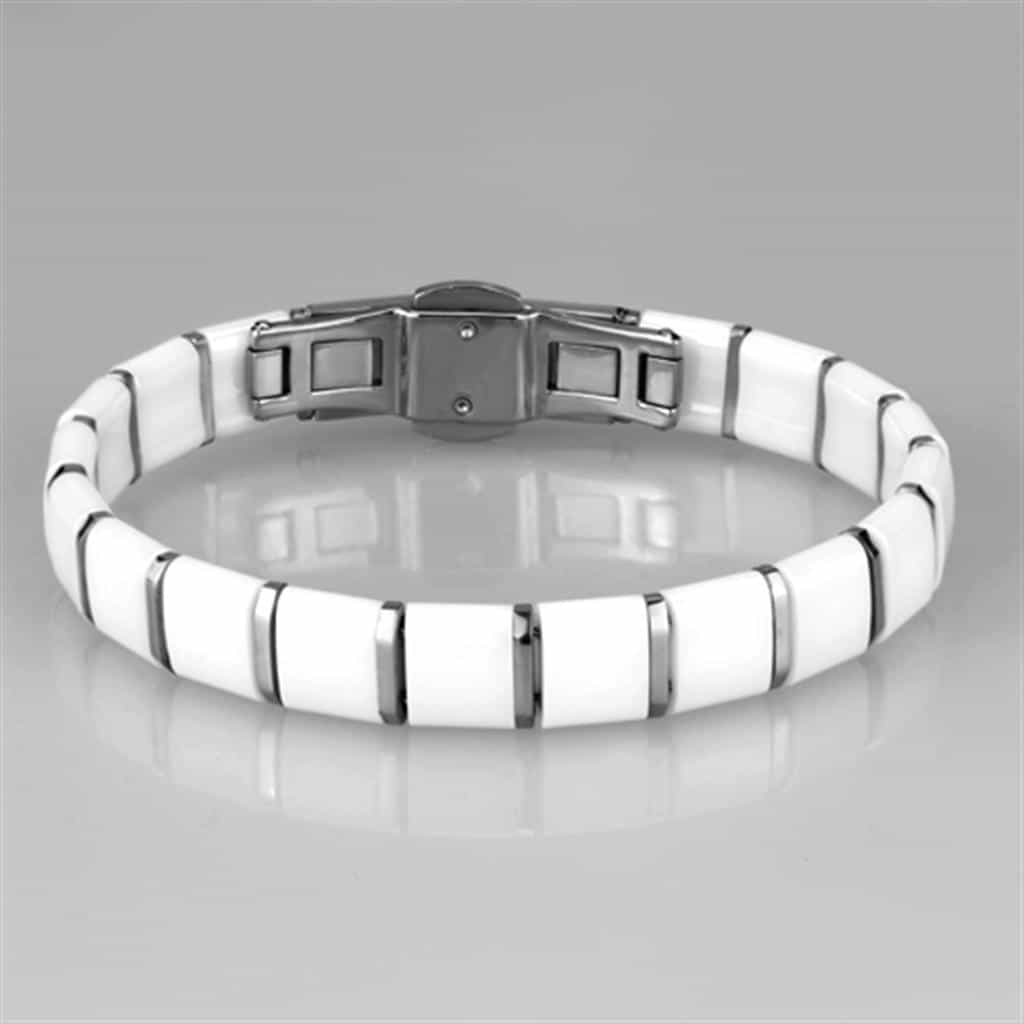 Stainless Steel White Ceramic Silver Link Bracelet view 3