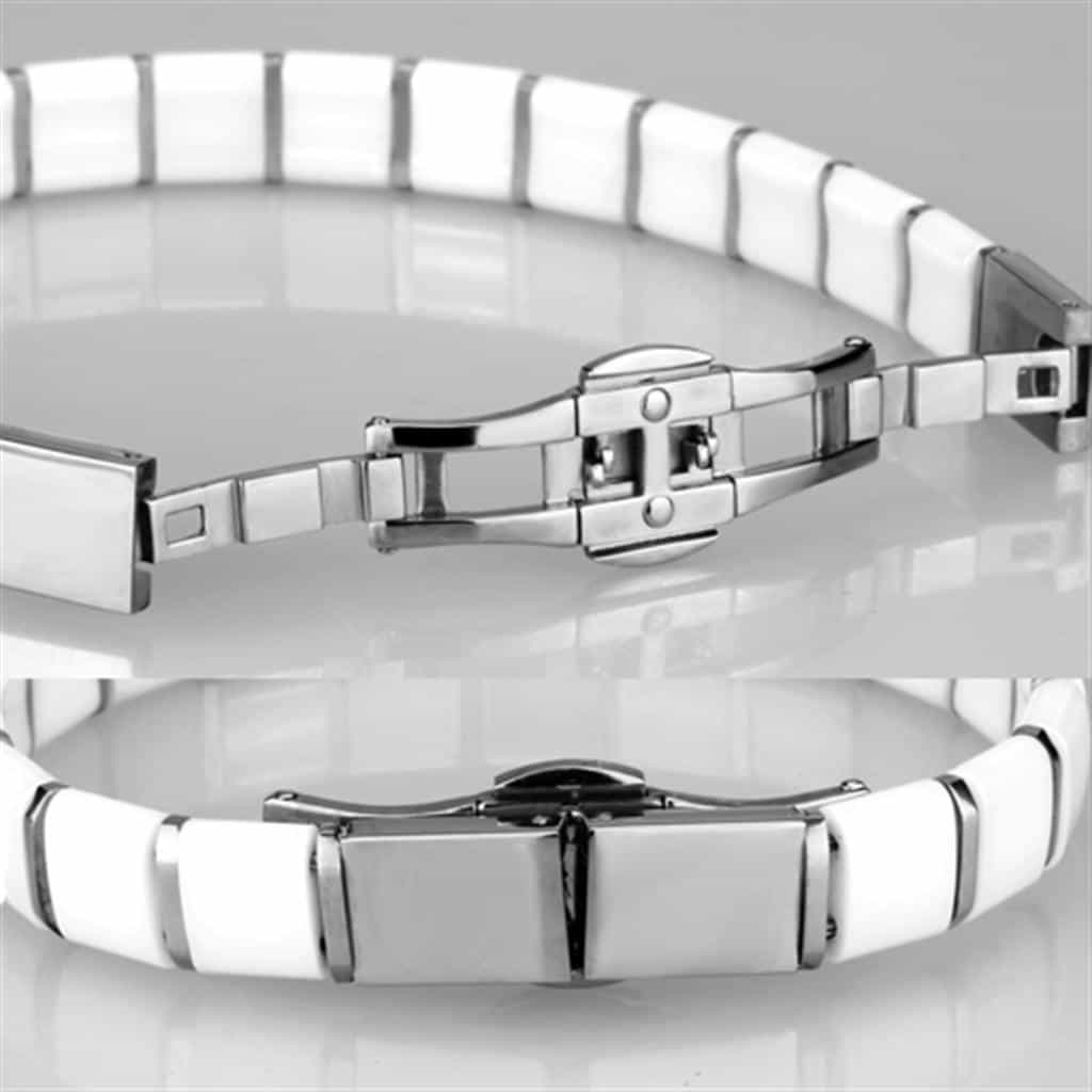 Stainless Steel White Ceramic Silver Link Bracelet view 4