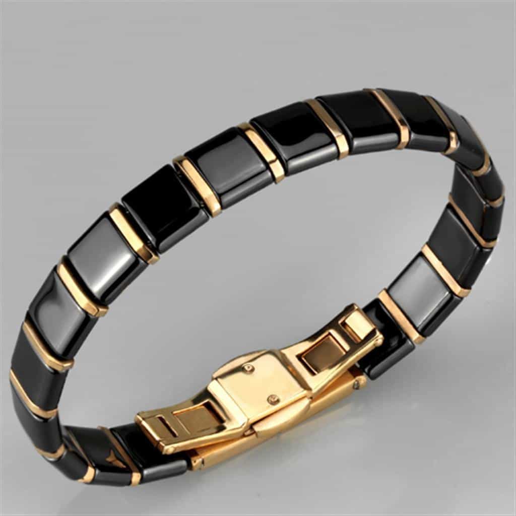 Stainless Steel Black Ceramic Gold Link Bracelet view 2
