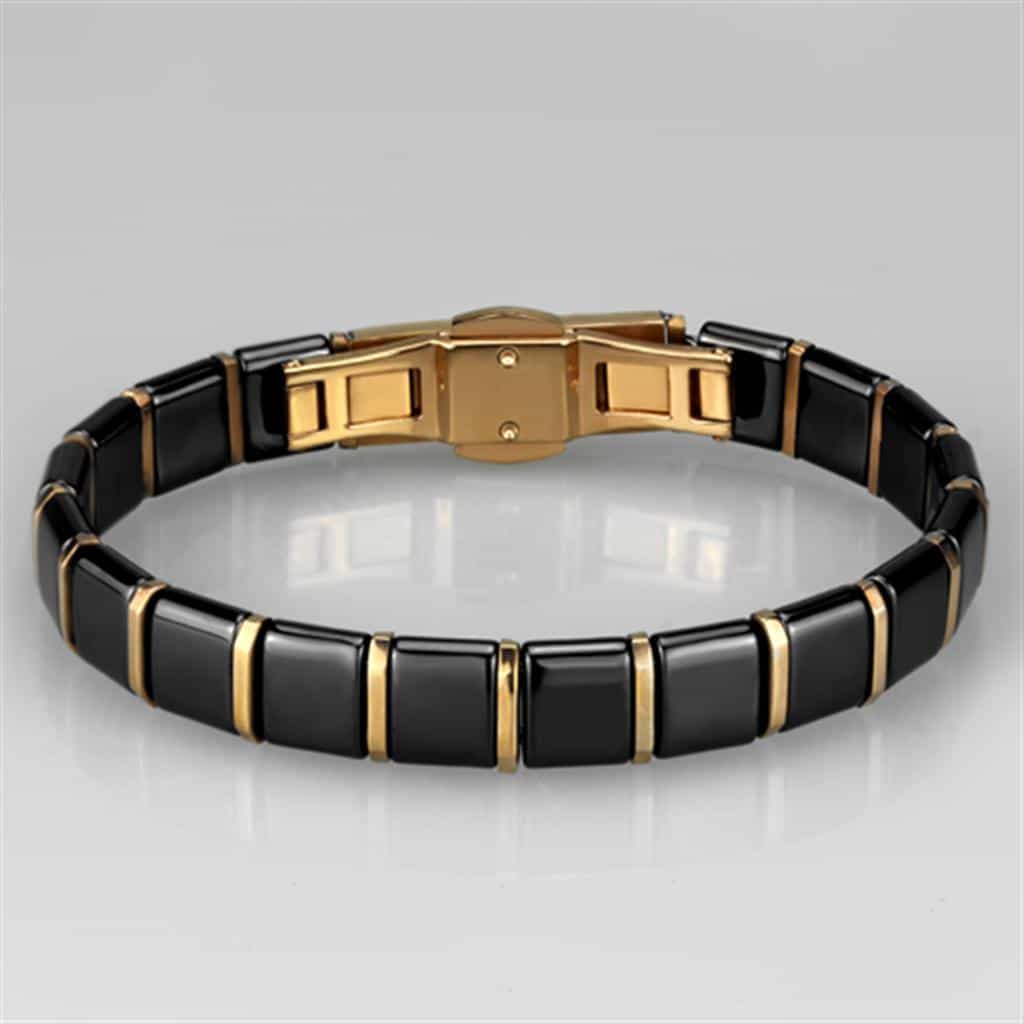 Stainless Steel Black Ceramic Gold Link Bracelet view 3