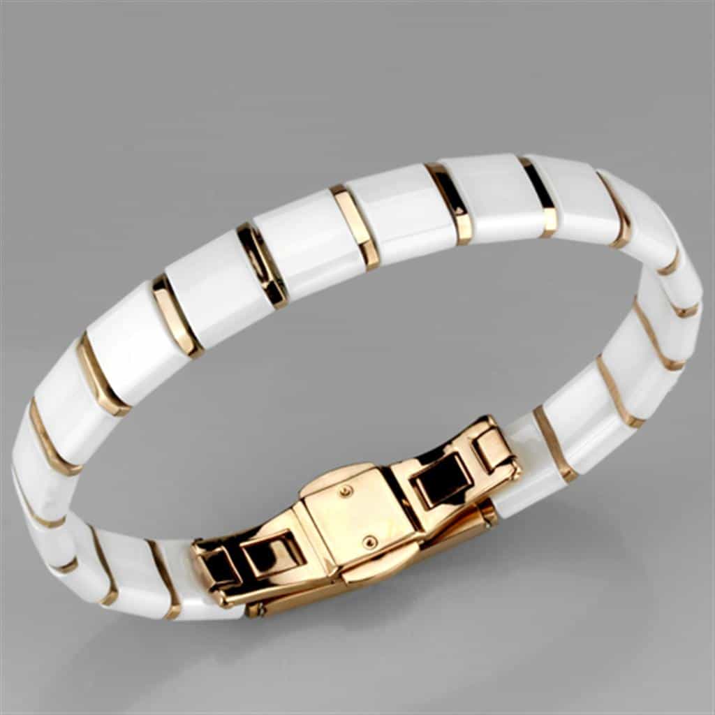 Stainless Steel White Ceramic Gold Link Bracelet view 2
