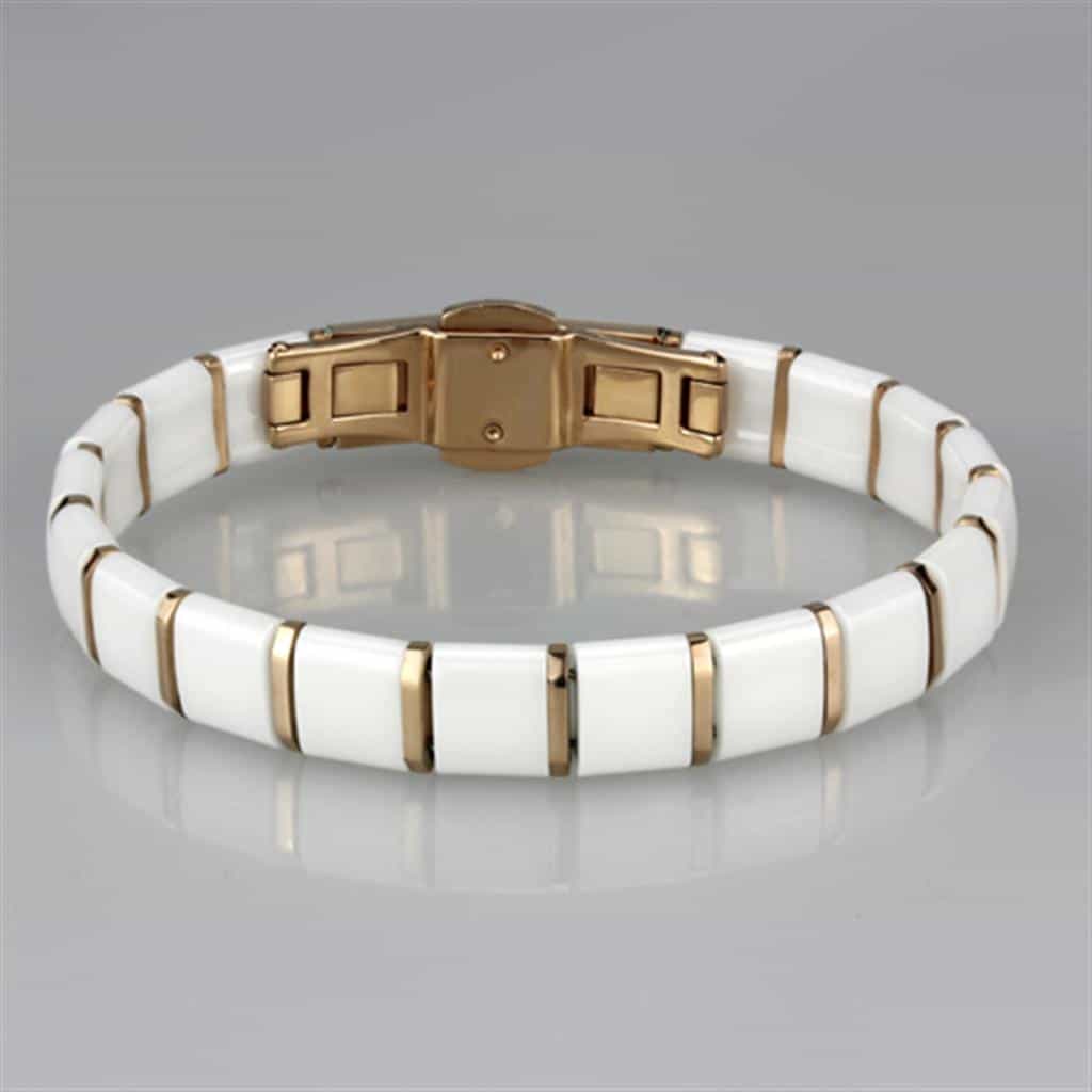 Stainless Steel White Ceramic Gold Link Bracelet view 3