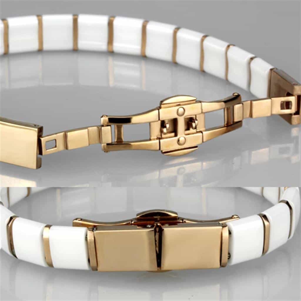 Stainless Steel White Ceramic Gold Link Bracelet view 4