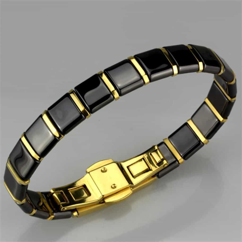 Stainless Steel Black Ceramic Gold Square Link Bracelet view 2