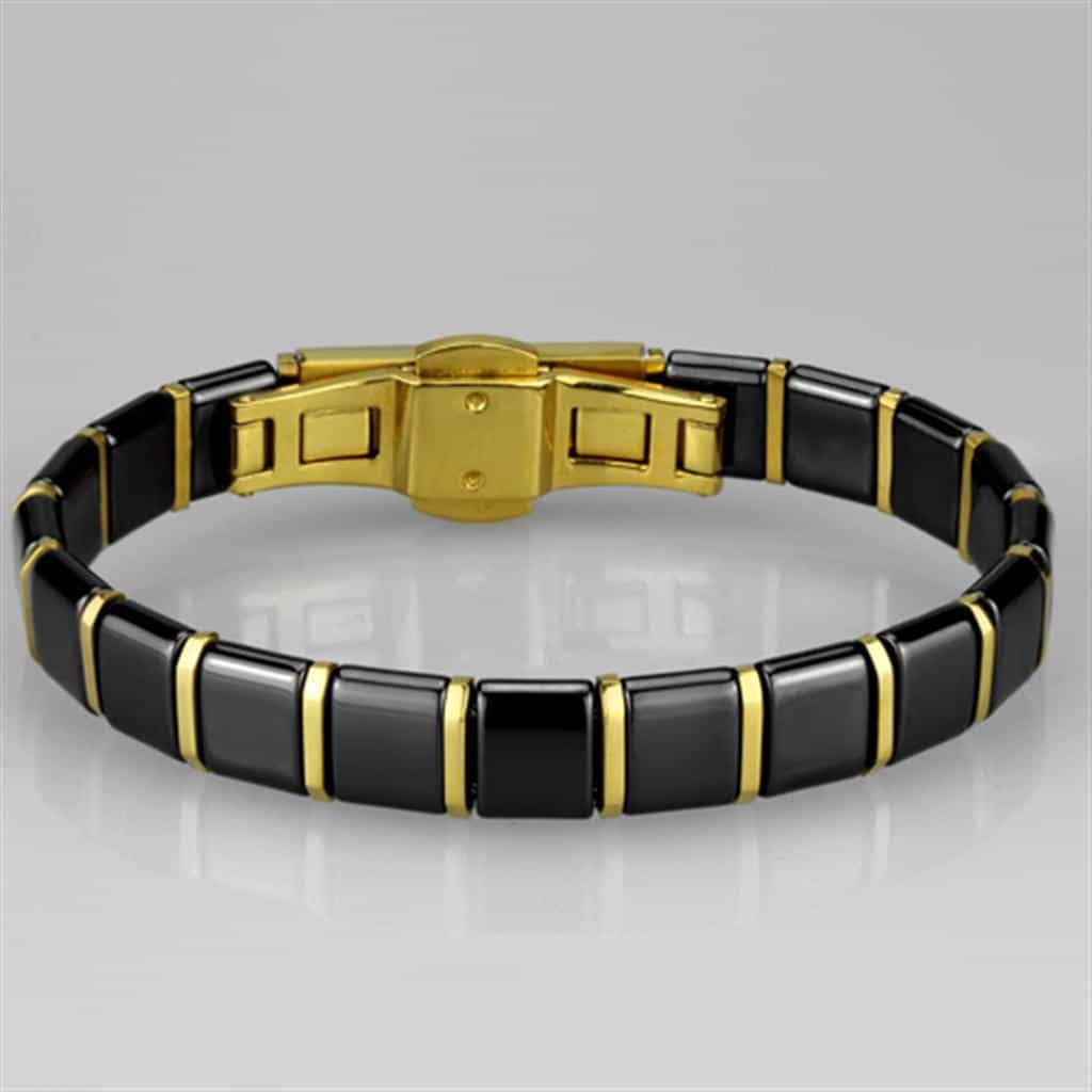 Stainless Steel Black Ceramic Gold Square Link Bracelet view 3