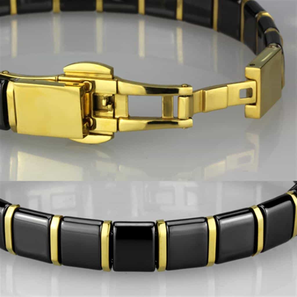 Stainless Steel Black Ceramic Gold Square Link Bracelet view 4