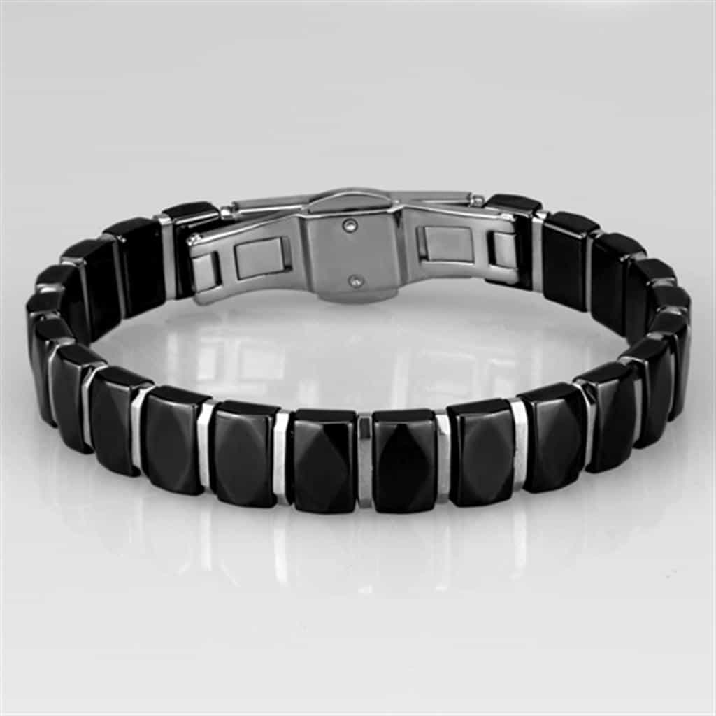 Stainless Steel Black Ceramic Silver Dome Link Bracelet view 3
