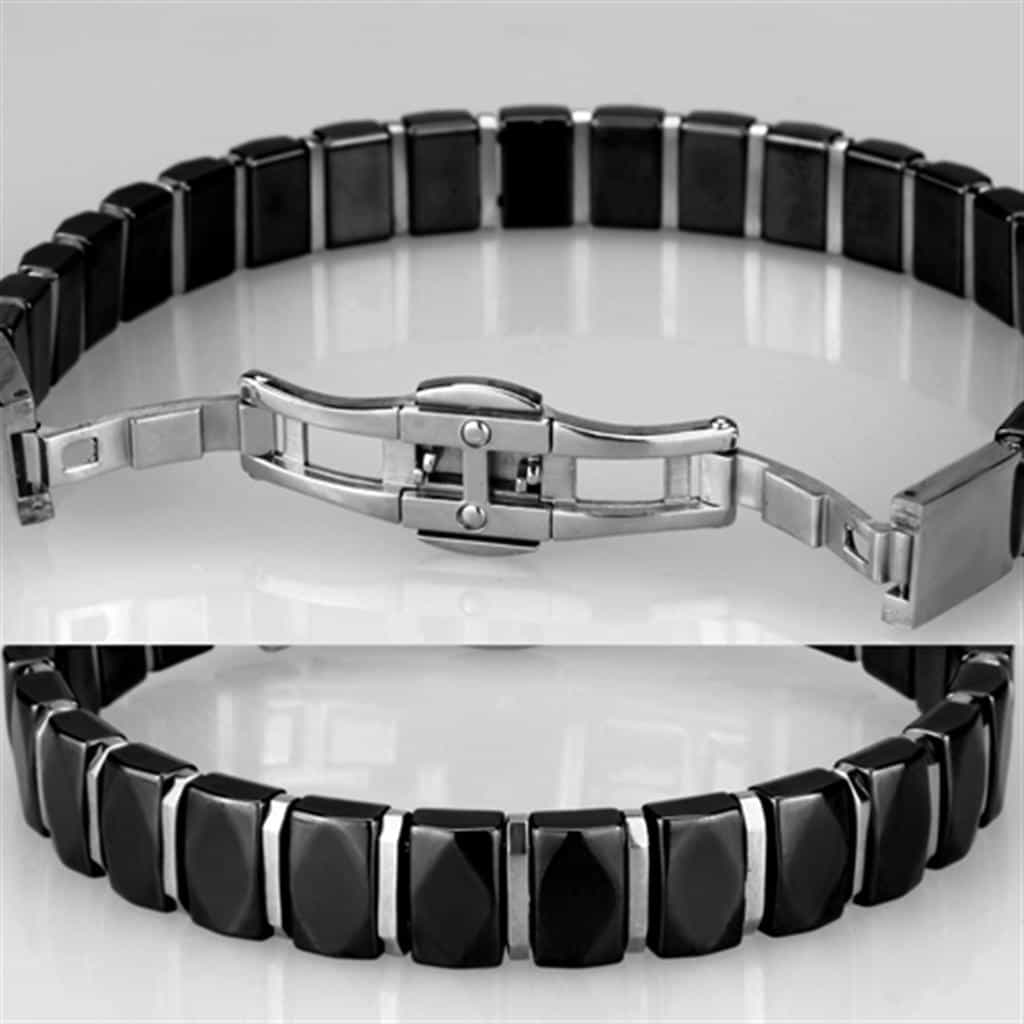Stainless Steel Black Ceramic Silver Dome Link Bracelet view 4