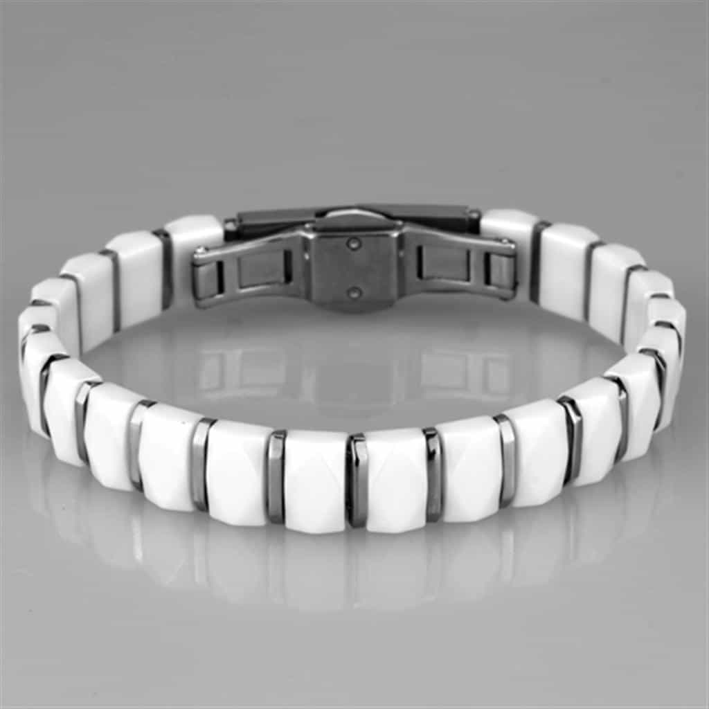 Stainless Steel White Ceramic Silver Dome Link Bracelet view 3