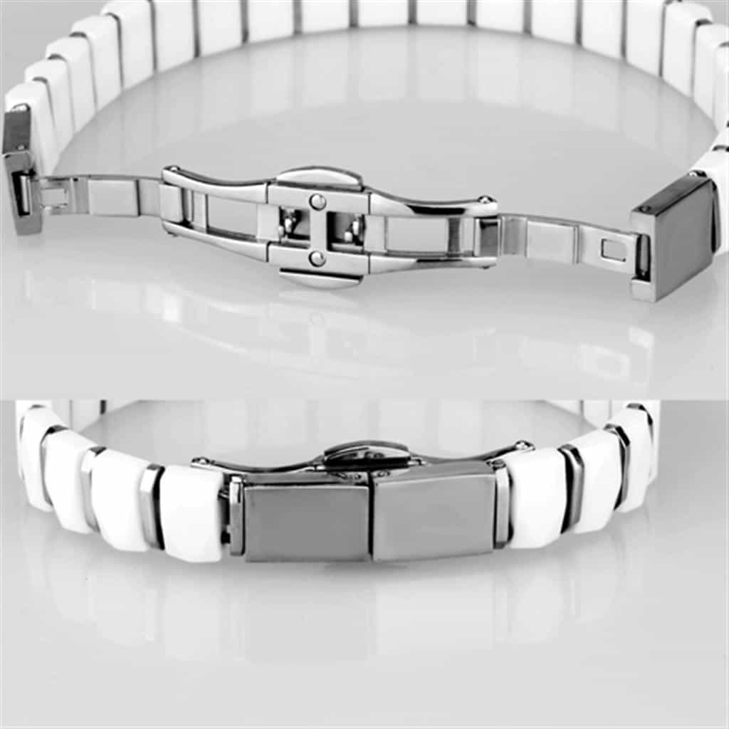 Stainless Steel White Ceramic Silver Dome Link Bracelet view 4