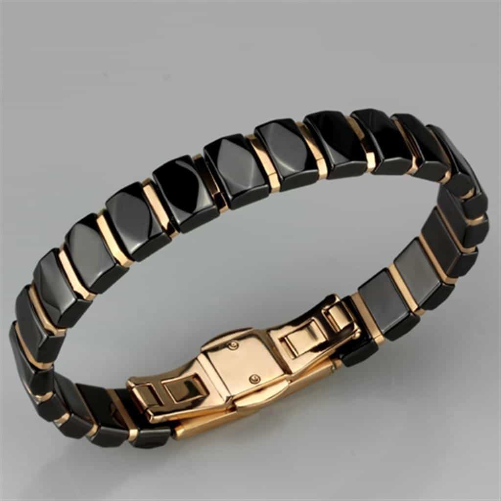 Stainless Steel Black Ceramic Gold Link Bracelet 3W992 view 2