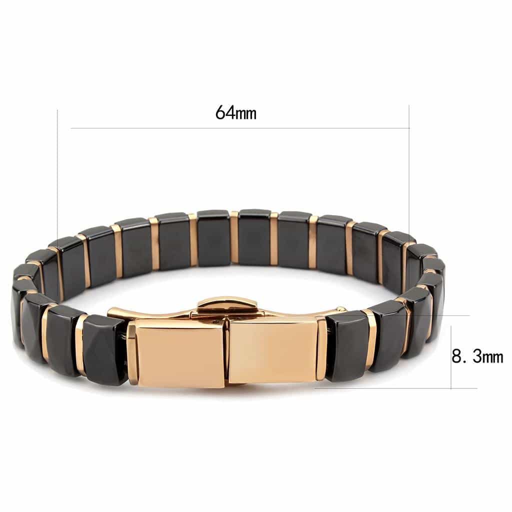 Stainless Steel Black Ceramic Gold Link Bracelet 3W992 view 3