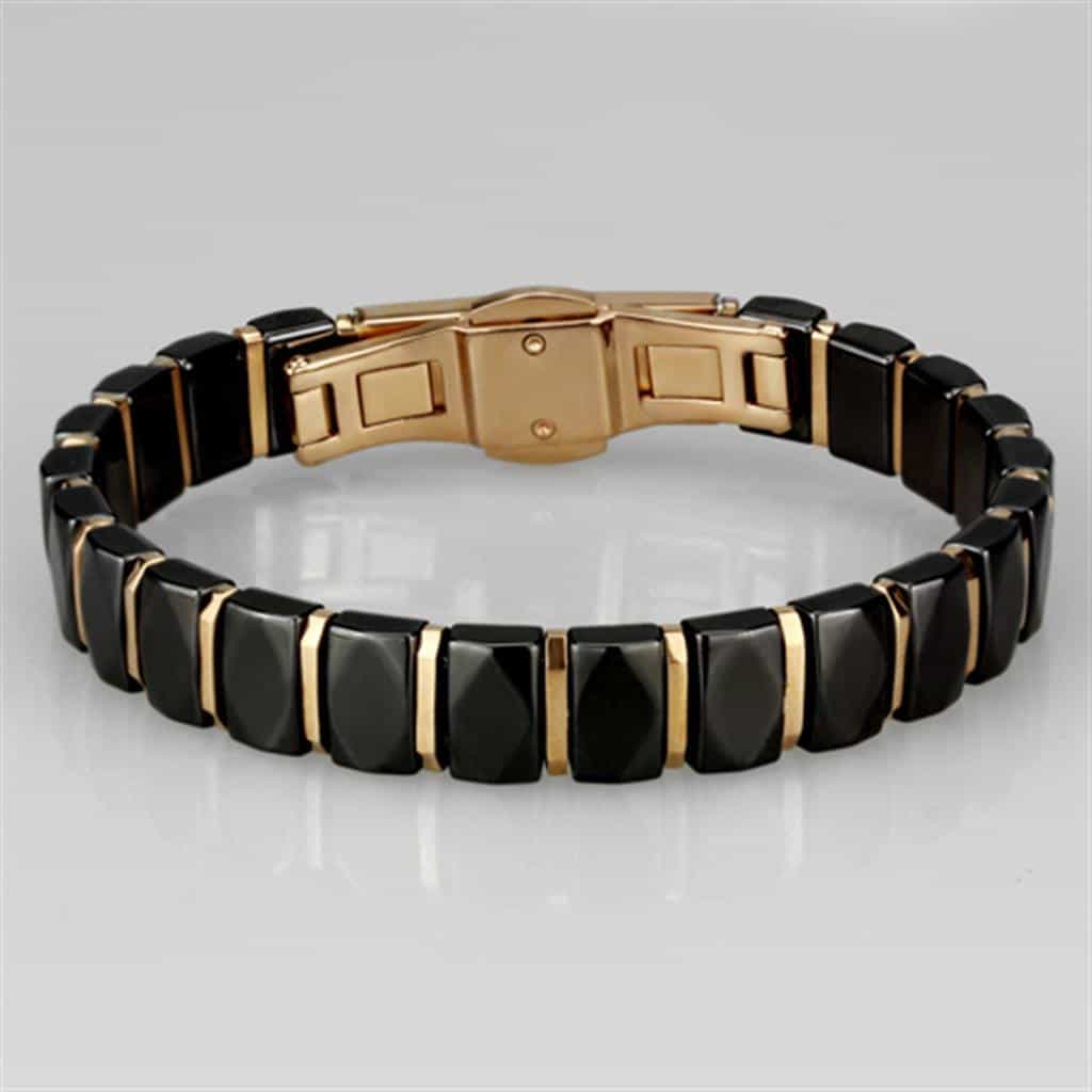 Stainless Steel Black Ceramic Gold Link Bracelet 3W992 view 4
