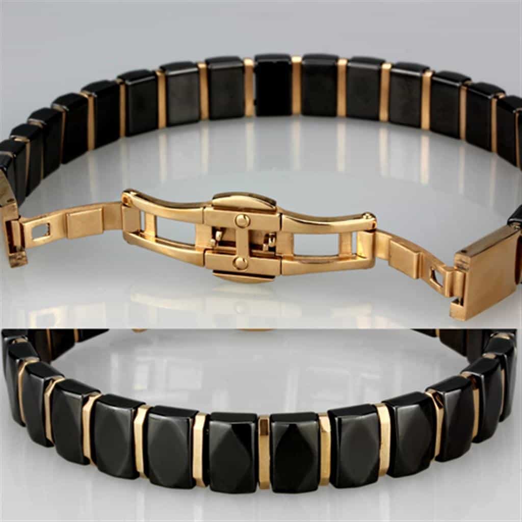 Stainless Steel Black Ceramic Gold Link Bracelet 3W992 view 5