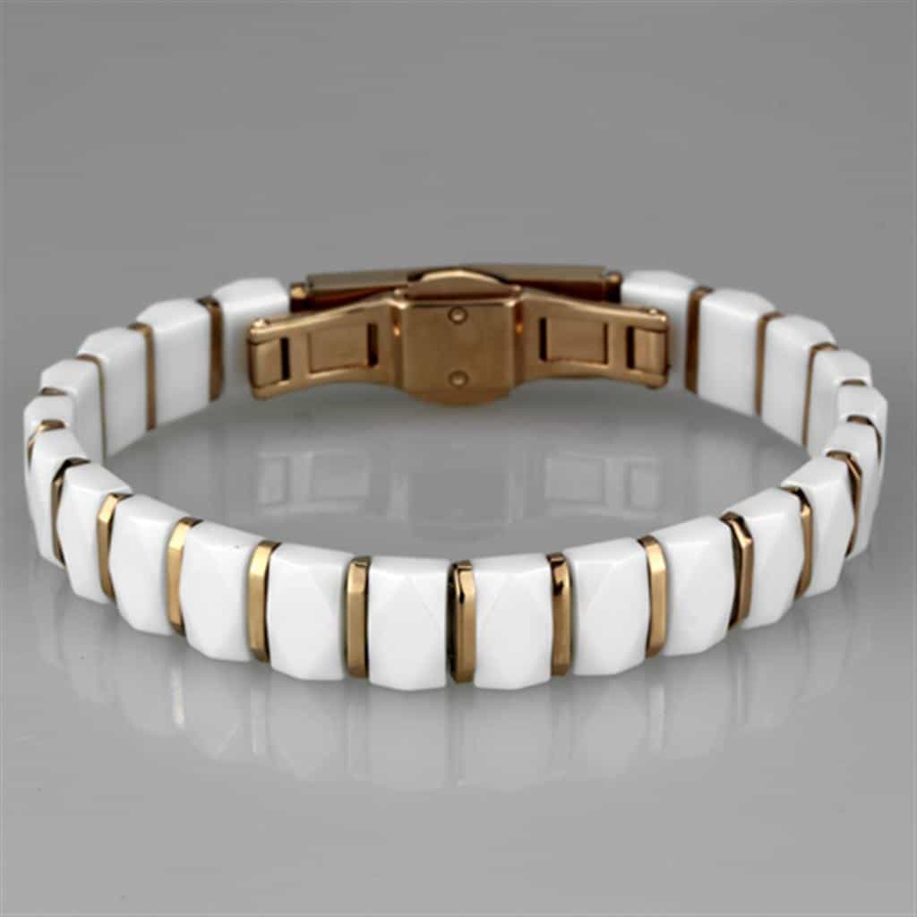 Stainless Steel White Ceramic Gold Dome Link Bracelet view 3