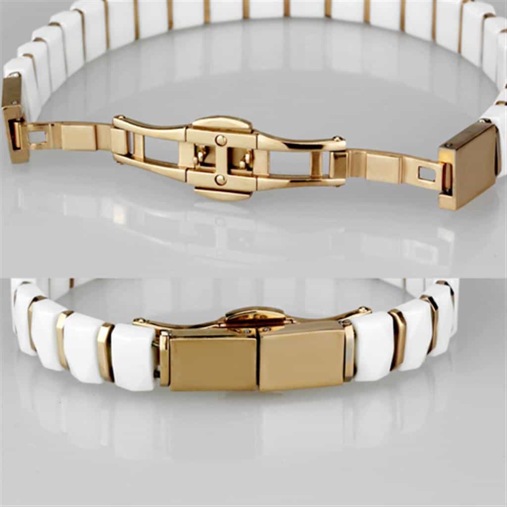 Stainless Steel White Ceramic Gold Dome Link Bracelet view 4