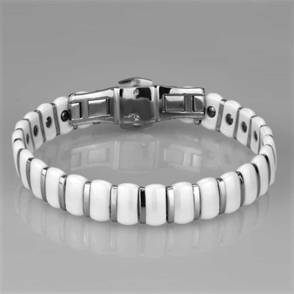 Stainless Steel White Ceramic Silver Wave Link Bracelet view 3