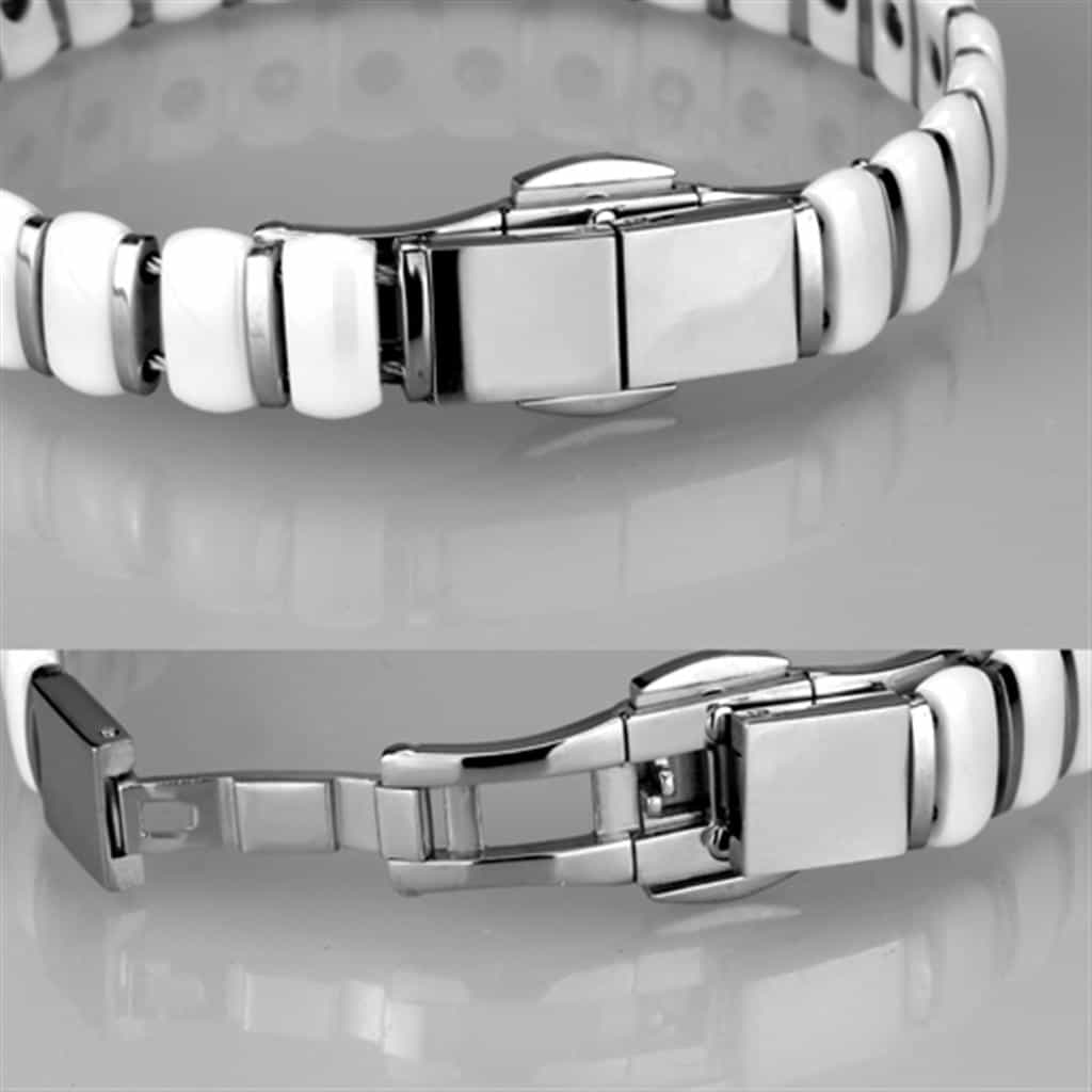 Stainless Steel White Ceramic Silver Wave Link Bracelet view 4
