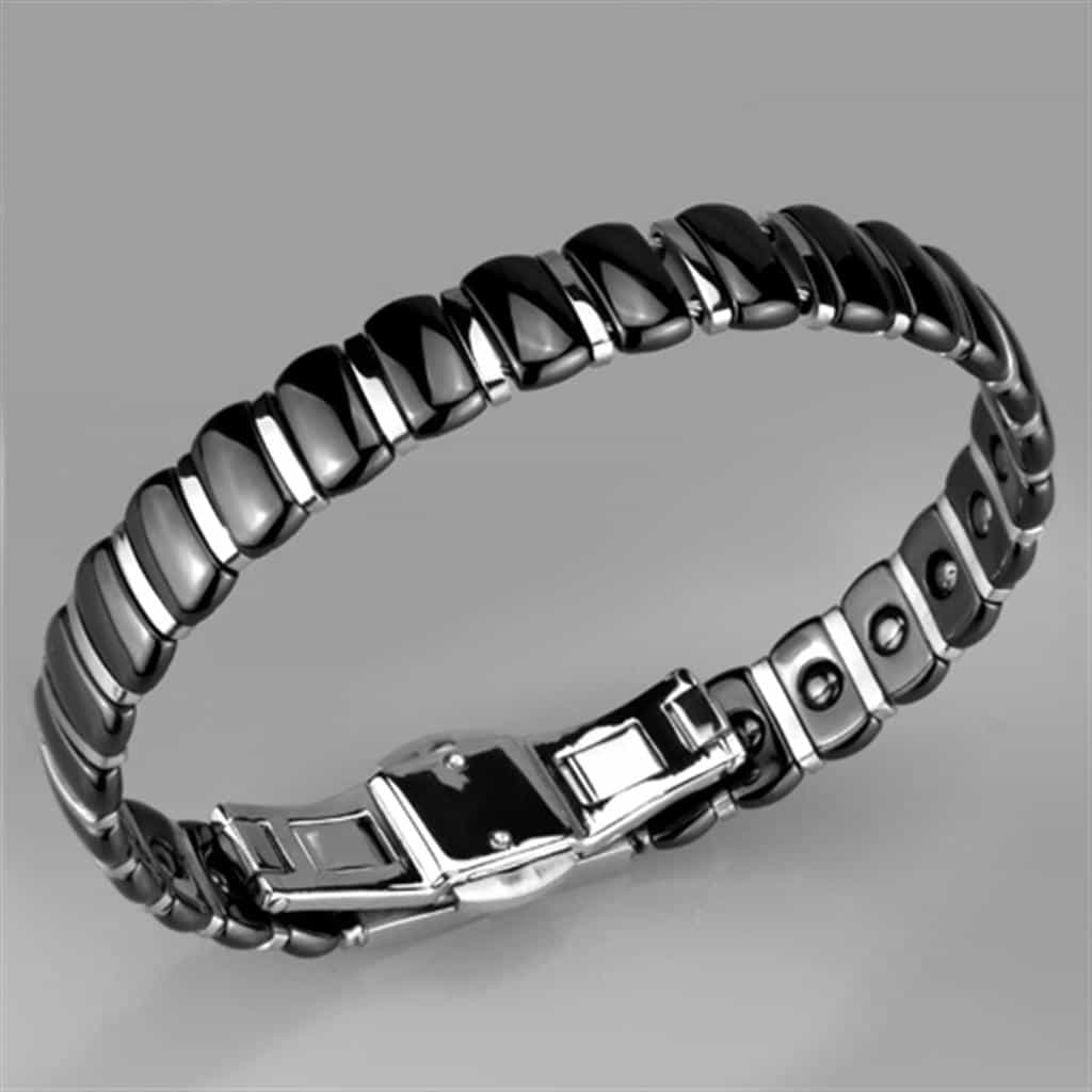 Stainless Steel Black Ceramic Silver Screw Link Bracelet view 2