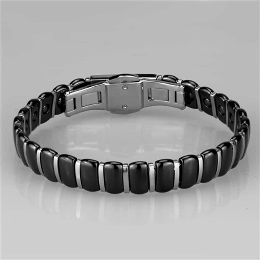 Stainless Steel Black Ceramic Silver Screw Link Bracelet view 3