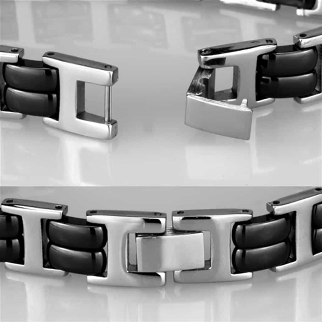 Stainless Steel Black Ceramic Silver Square Link Bracelet view 3